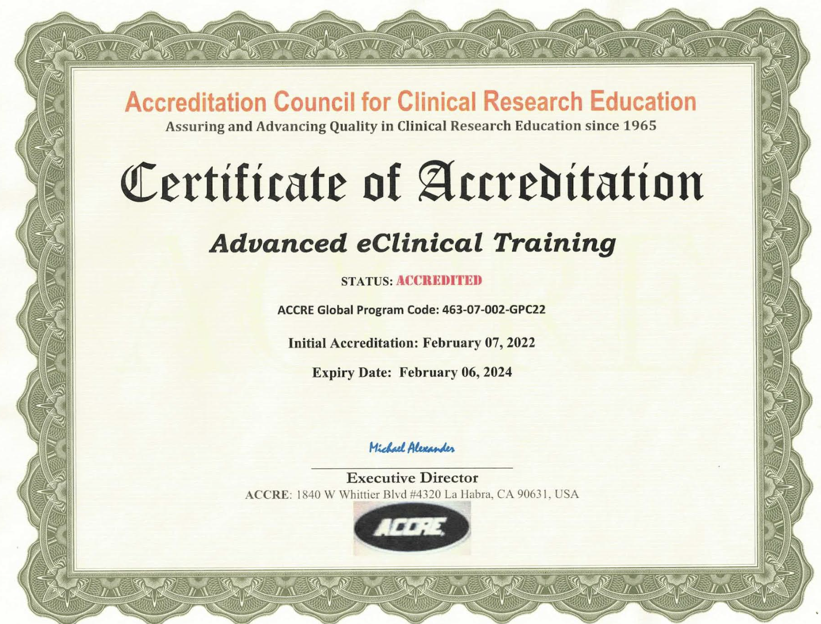 Accreditation – Advanced eClinical Training